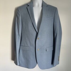 Egara Men's Blazer Suit Jacket Size 38L‎ Baby Blue Skinny Fit Stretch  2-Button